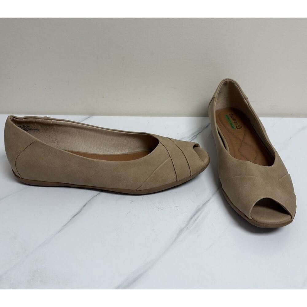 Baretraps Jasmin Womens 10M Beige Peep Toe Flats Comfort Memory Foam Shoes‎